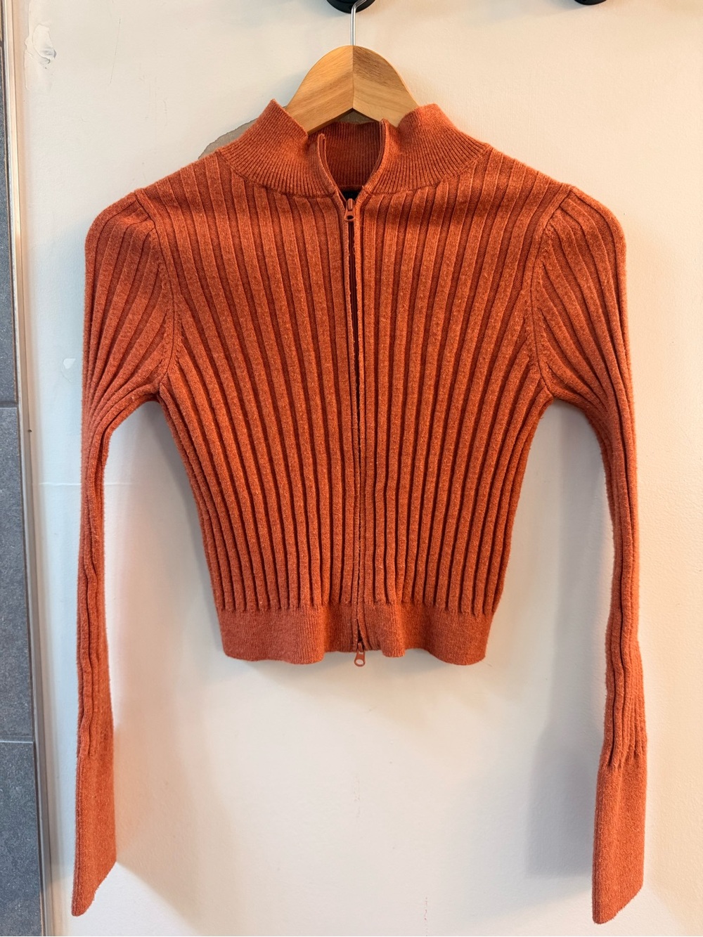 Wild Fable Rust Orange Ribbed Zip Up Cropped Sweater Y2K Small
